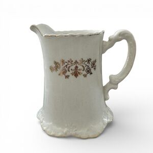 Homer Laughlin Hudson Vintage Creamer Milk Pitcher White Gold Floral 1908-1920